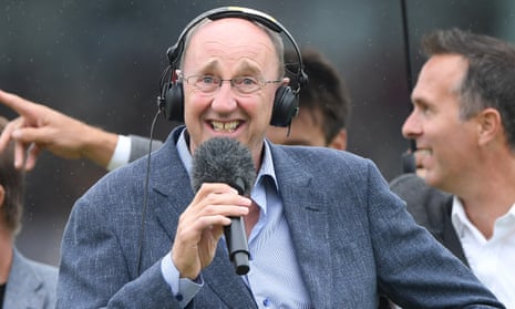 Jonathan Agnew on air from the pitch during the second Ashes Test.