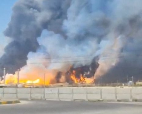 Smoke and fire rise near the South Pars gas field in Iran’s Bushehr province amid the war with the US and Israel.