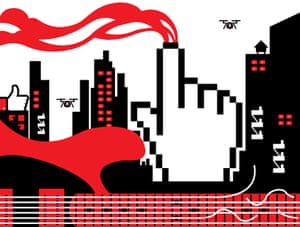 Illustration by Bryan Mayes of a digital city