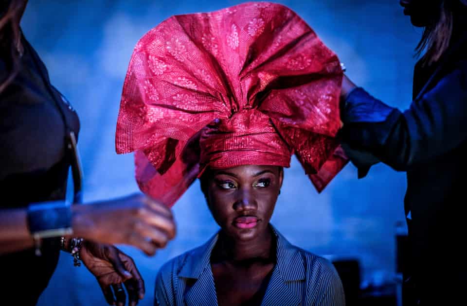 Model Nafissatou Gningue backstage at Dakar fashion week
