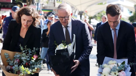 Australian prime minister Anthony Albanese lays flowers for Bondi Junction stabbing victims – video