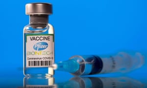 A vial labelled with the Pfizer-BioNTech coronavirus illness  (Covid-19) vaccine.