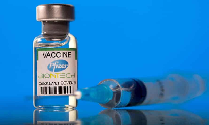 A vial labelled with the Pfizer-BioNTech coronavirus disease (Covid-19) vaccine.