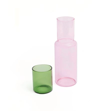 Glassette Block Design Duo Tone Glass Carafe in Pink and Green
