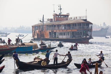 Boats on the Buriganga River in Bangladesh.