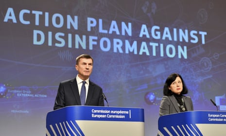 Andrus Ansip, left, and Vera Jourova hold a press conference in Brussels