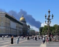 Black smoke rises following a Ukrainian drone attack in St Petersburg, Russia, on 3 June 2026.