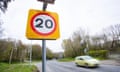 A 20mph road sign in Rhayader, Wales