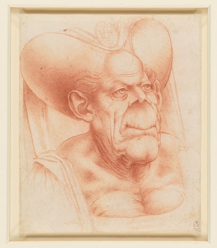 Dessin de Francesco Melzi du buste d'une vieille femme, autre copie de la caricature perdue de Léonard.