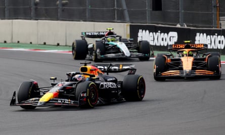 Max Verstappen leads Lando Norris during the Mexico City Grand Prix