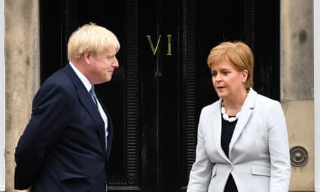 Boris Johnson and Nicola Sturgeon outside Bute House, Edinburgh.