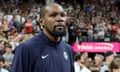 Kevin Durant looks on after the United States’ 86-72 victory over Canada in an exhibition on Wednesday at T-Mobile Arena in Las Vegas, Nevada.