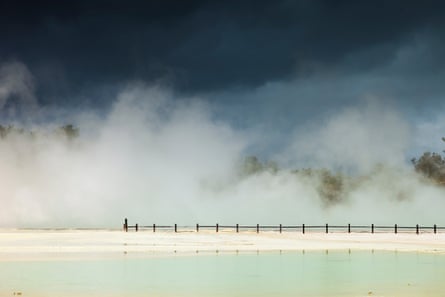 Steam rises from a thermal pool in Waiotapu Thermal Area near Rotorua.