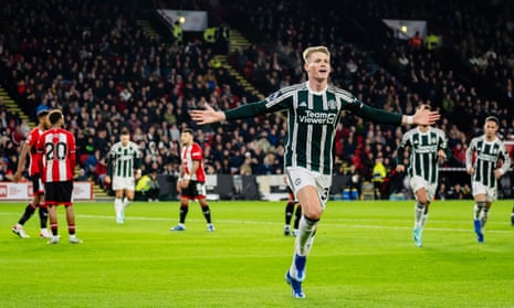 Scott McTominay of Manchester United celebrates after opening the scoring at Sheffield United.