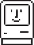 Friendly face … Susan Kare’s Mac welcome icon greeted users booting up.