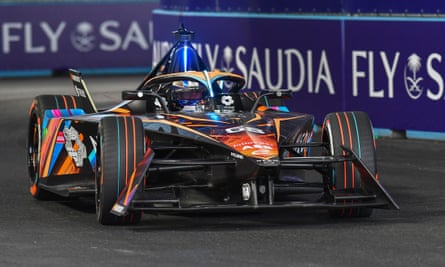 Neom McLaren’s René Rast in action during the London E-Prix, the final race of the 2023 Formula E season