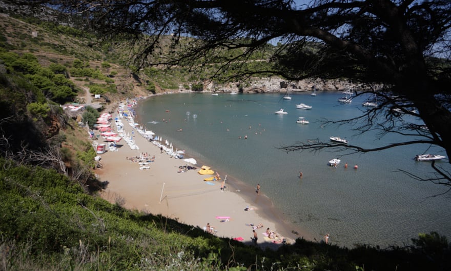 Sunj bay with the best beach on Lopud, one of the Elaphite Islands, near Dubrovnik, Croatia