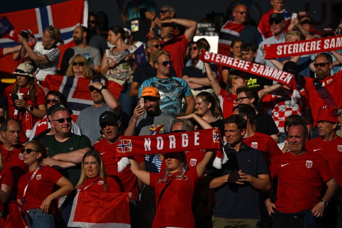 Norway supporters cheer on their team.