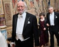 László Krasznahorkai in a dinner suit arrives for a dinner for Nobel laureates