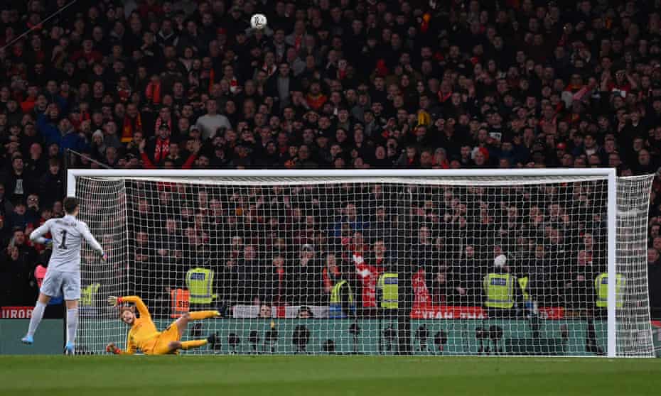 Chelsea goalkeeper Kepa Arrizabalaga's shoots the decisive penalty over the bar. 