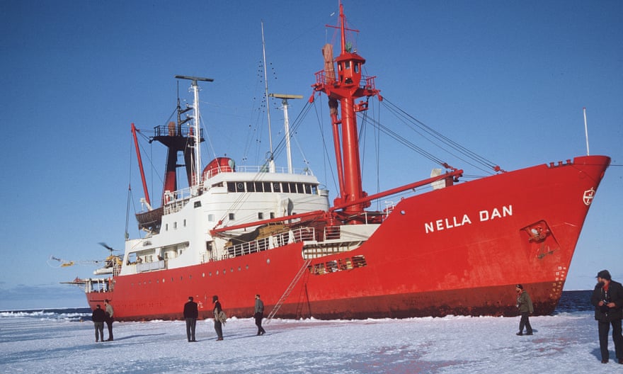 Nella Dan moored at the ice edge in Stefansson Bay in 1965