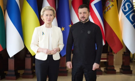 Ursula von der Leyen with Volodymyr Zelenskyy during a summit in Kyiv in February.