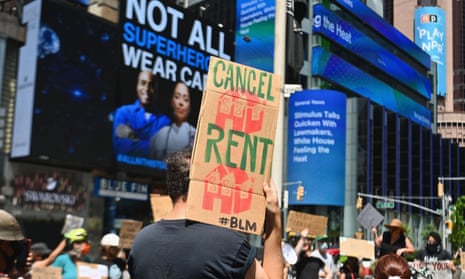 Protesters rally demanding economic relief during the coronavirus pandemic, at Time Square on 5 August 2020 in New York City. 