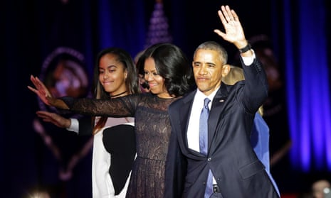 Malia, Michelle and Barack Obama after his farewell address in January 2017. 