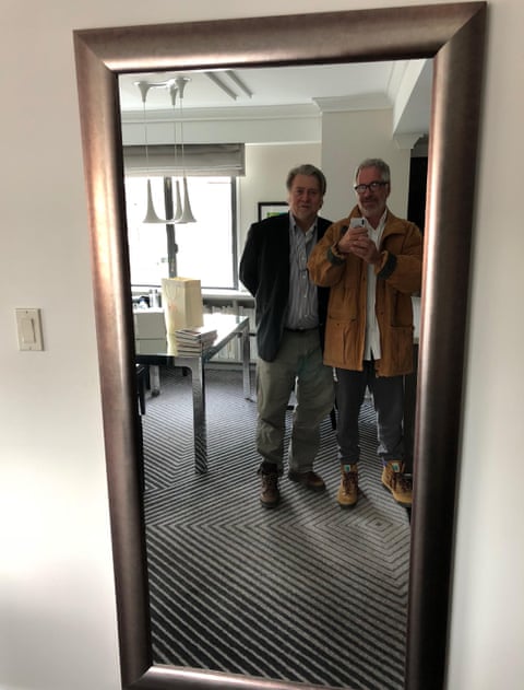 Jeffrey Epstein takes a selfie with Steve Bannon.