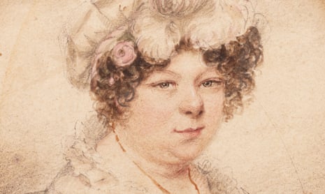 A detail of a self-portrait by Sarah Biffin painted around 1825.