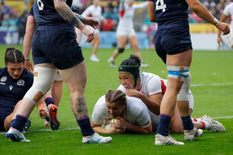 Morwenna Talling, bottom, scores England's second try.