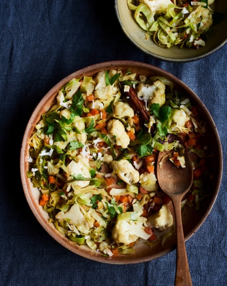Nik Sharma’s braised cabbage, cauliflower and carrot with coconut