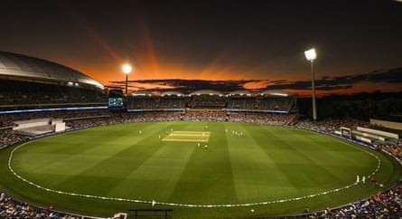 Sunset on the first day of the second Test between Australia and India at the Adelaide Oval.