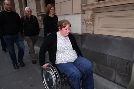 Ruth Dubois (front) and family leave the supreme court of Victoria on Monday.