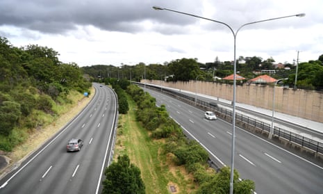 Light traffic is seen on the M1 Pacific Highway during the morning peak hour in Brisbane,