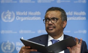 WHO chief Tedros Adhanom Ghebreyesus talks to the media in Geneva on Monday.