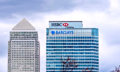 HSBC, Barclays and Canada Square towers at Canary Wharf in London