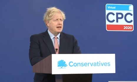 Prime Minister Boris Johnson delivers his address to the virtual Conservative party conference.