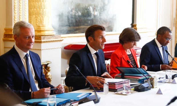 Emmanuel Macron, second from left, chairs his first cabinet meeting after the summer break. 
