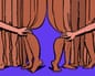 Illustration of a pair of curtains made of bare legs being pulled aside.