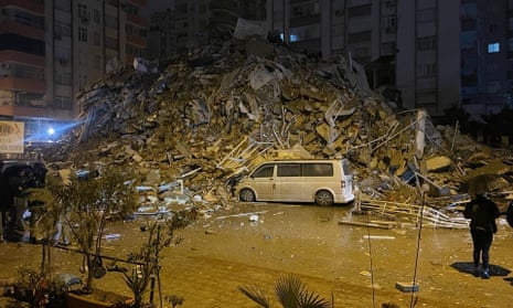 A view of a destroyed building in Adana, Turkey