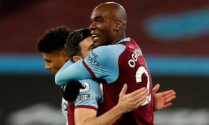 Aaron Cresswell and Angelo Ogbonna celebrate the win over Villa that lifted West Ham to fifth.