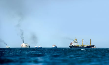 Ships emitting smoke