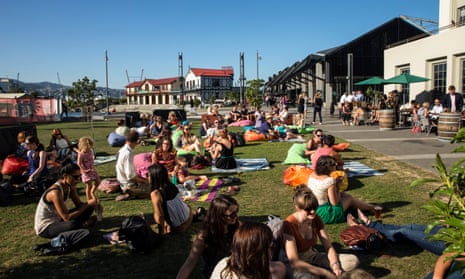 People relax on the Wellington waterfront