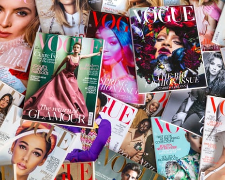 Issues of fashion magazine Vogue in a pile