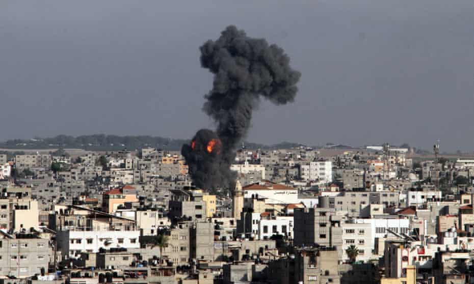 Smoke rises after an Israeli airstrike in Gaza. 