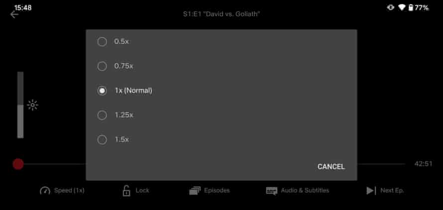 Netflix playback speed settings on Android