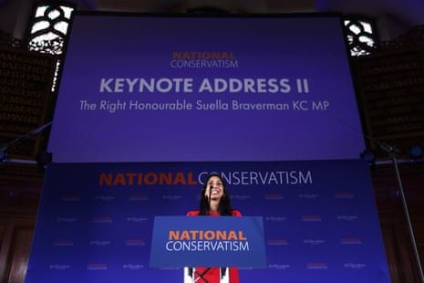 Suella Braverman speaking at the NatCon conference.