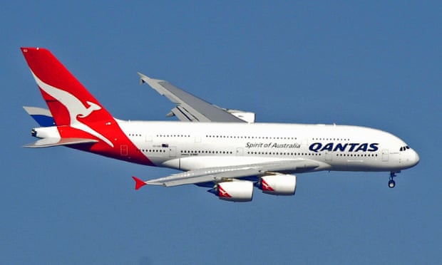 A Qantas A380 plane approaches Melbourne airport 