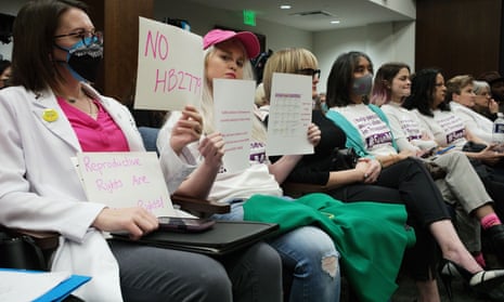 Opponents of the abortion ban at a hearing of the Tennessee house health subcommittee on 15 Mar 2022.
